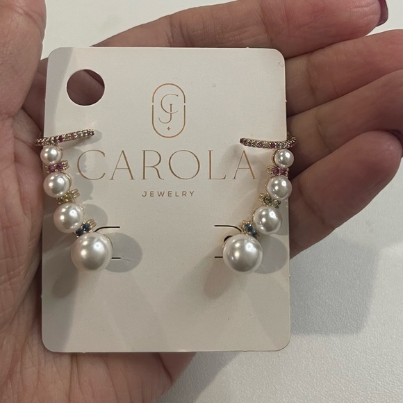 Pearl Zircon 18k Gold Plated Earcuff Style Earrings High Quality Semi Jewelry - Picture 2 of 3